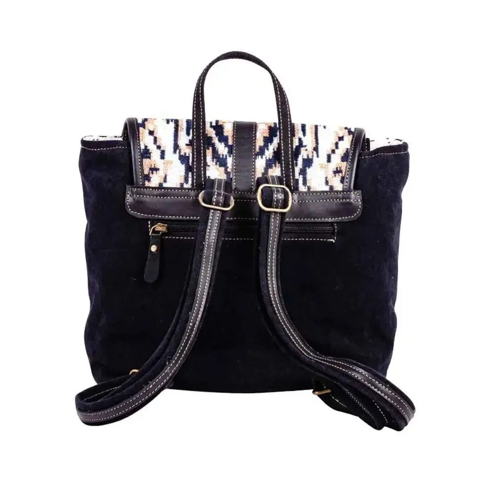 Myra Bag Handmade Jenson Backpack Upcycled Canvas & Cowhide Leather
